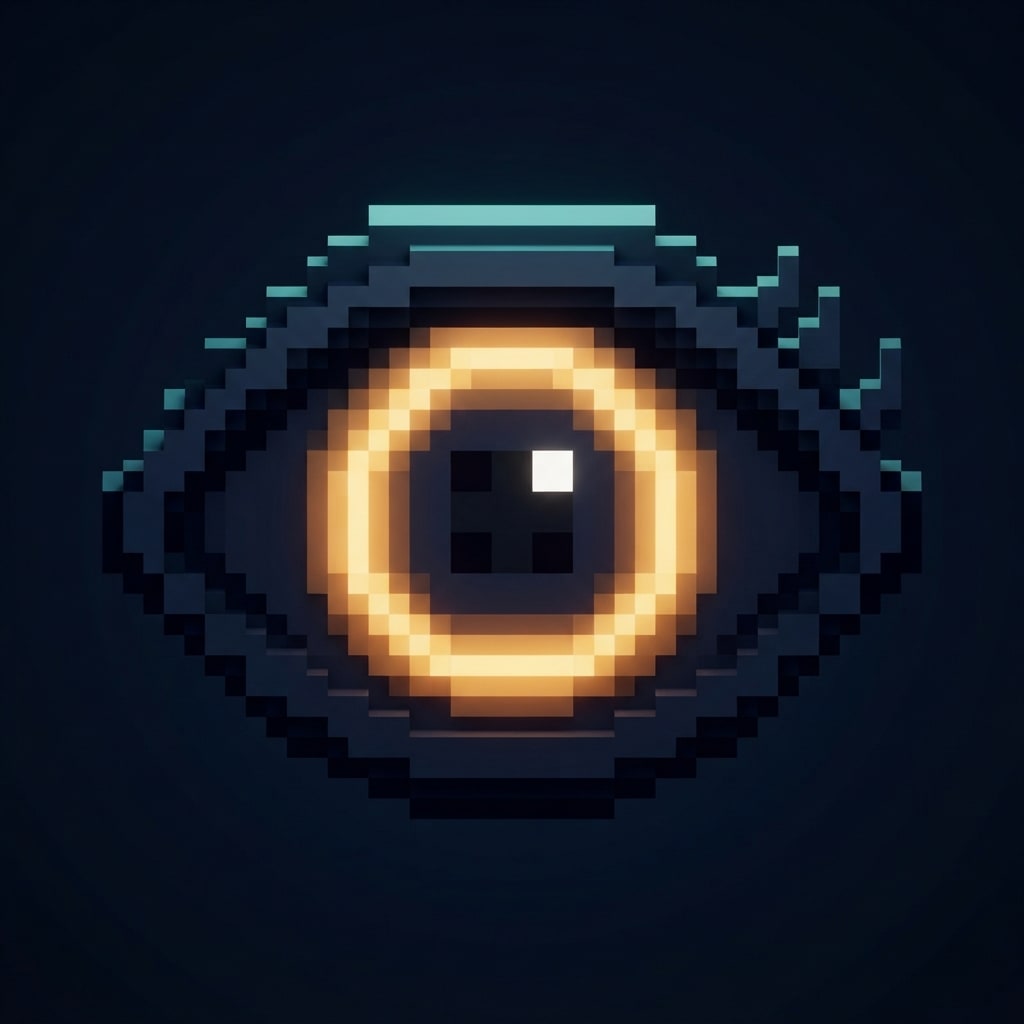Image: Square game logo icon for a voxel block-building f
