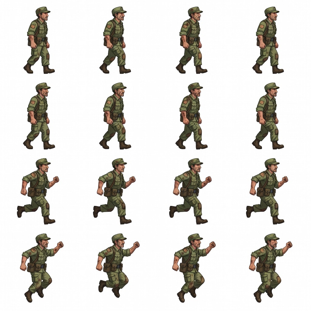 War-Worn Battlefield Soldier Sprite Sheet
