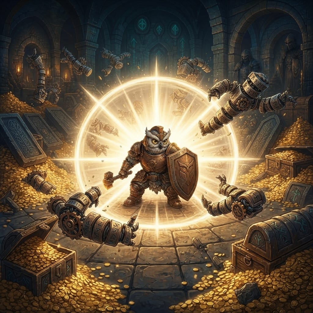 Image: NEW cinematic 16:9 treasure-raid key art in EXACT