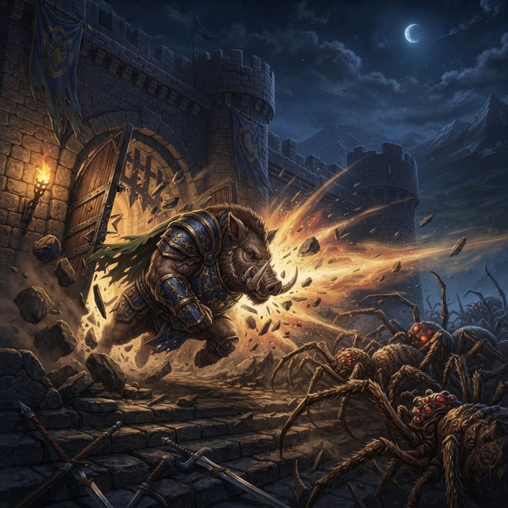 Image: NEW cinematic 16:9 treasure-raid key art in EXACT