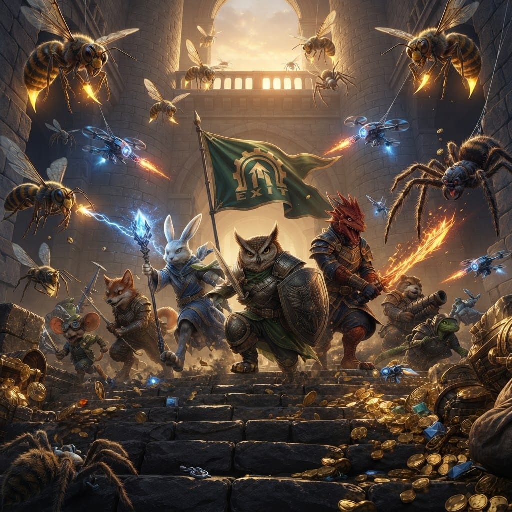 Image: NEW cinematic 16:9 treasure-raid key art in EXACT 
