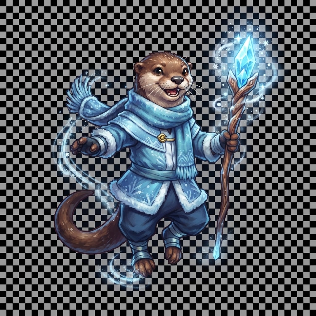 Image: Same Rime Otter character as reference. Single ful