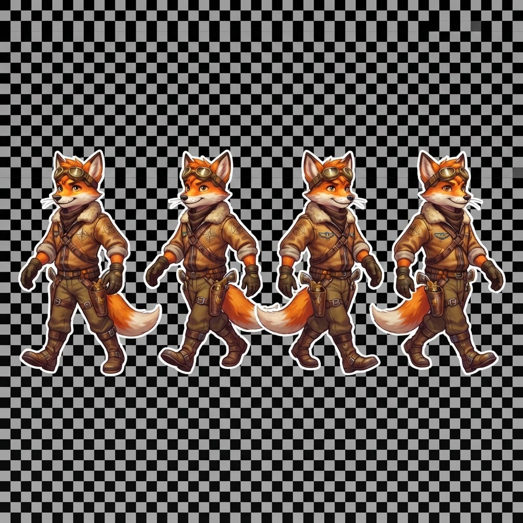 Image: Same aviator Jet Fox as reference. Horizontal walk