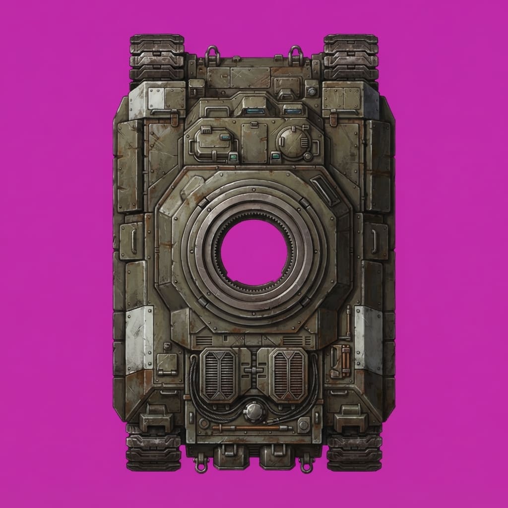 Image: Top-down plan view game sprite of a super-heavy ma