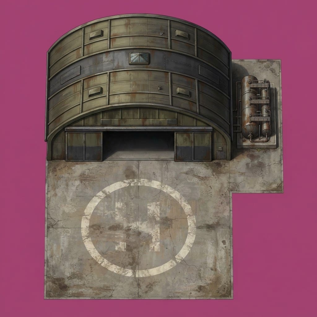 Image: Top-down plan view game sprite of a military airfi