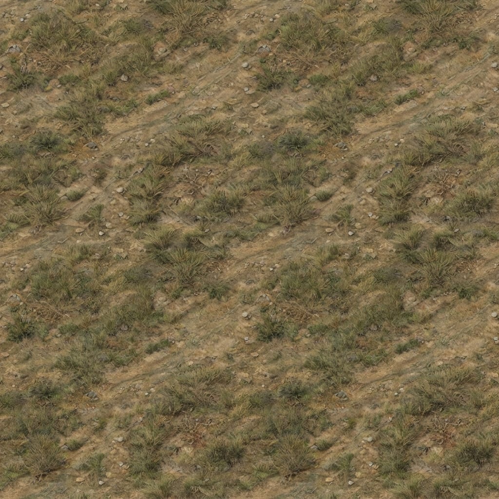 Image: Seamless tileable top-down terrain texture of dry