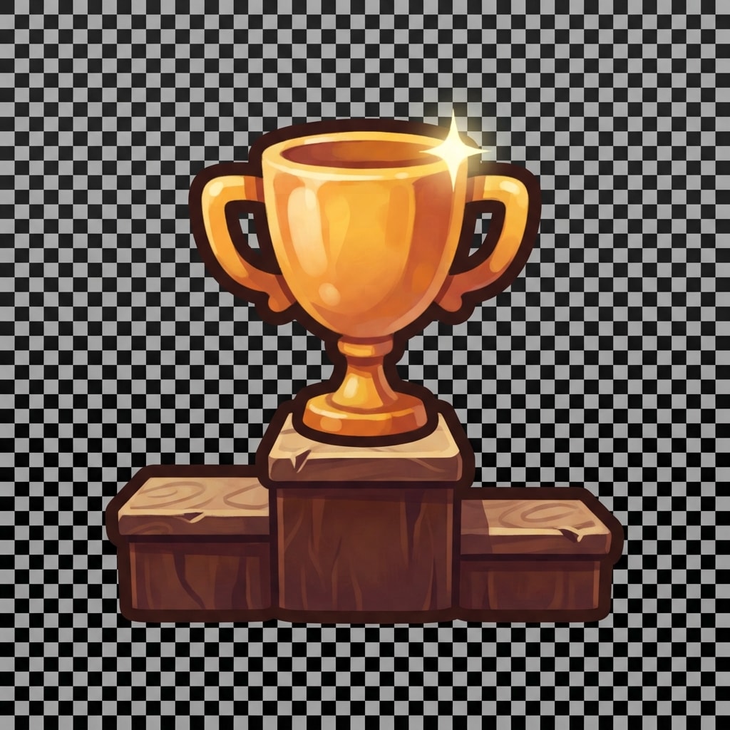 Image: A single game UI icon: a golden trophy cup standin