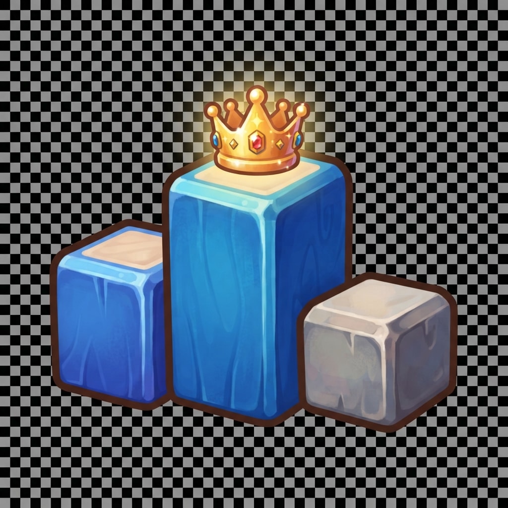 Image: A single game UI icon: three chunky cubic building