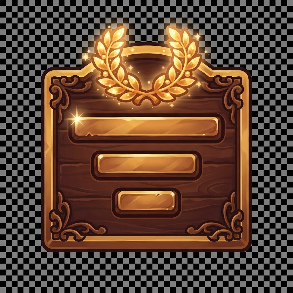 Image: A single game UI icon: an ornate dark wooden ranki