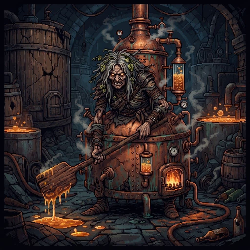 Image: Dark chunky pixel art, grim post-apocalyptic RPG b