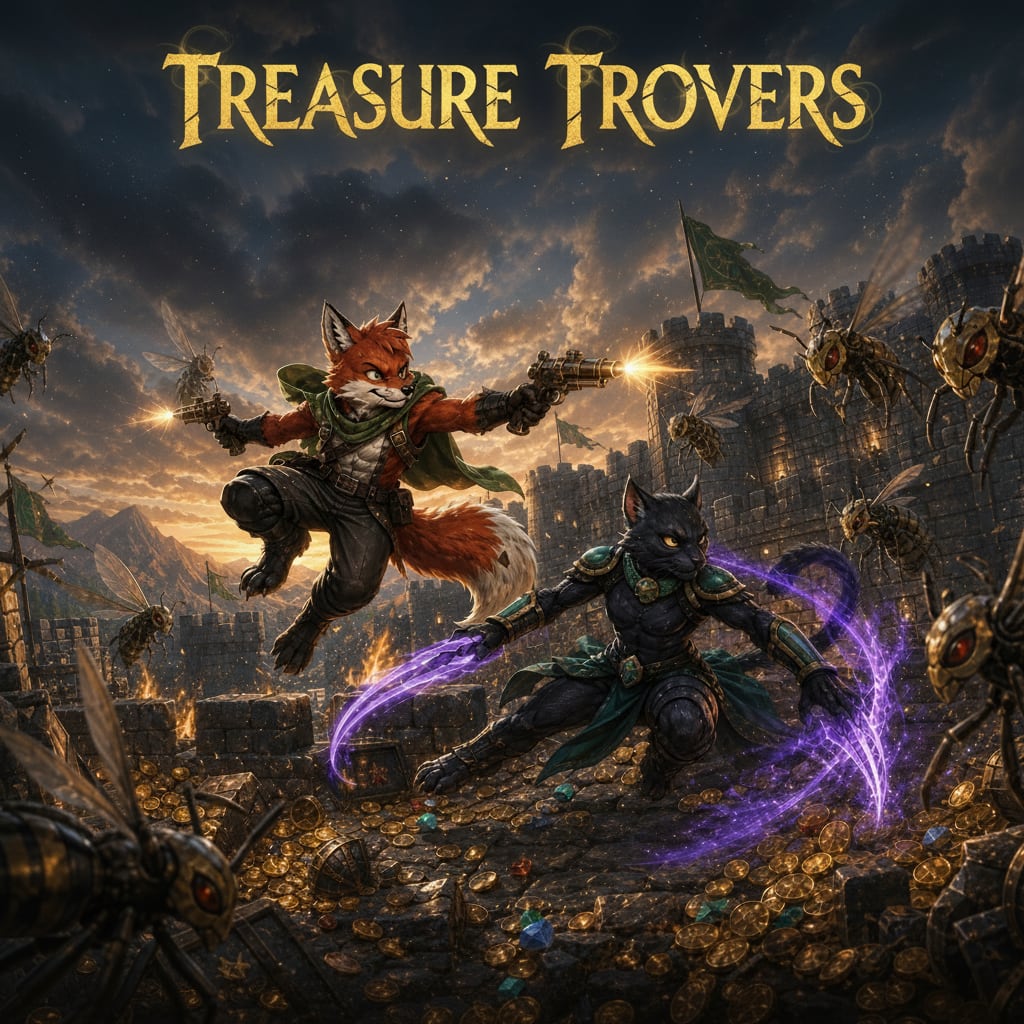 Image: Tall portrait 2:3 poster. Treasure Trovers gold ti