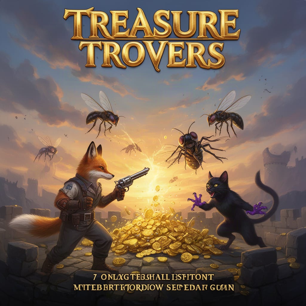 Image: Tall portrait poster TREASURE TROVERS gold title a