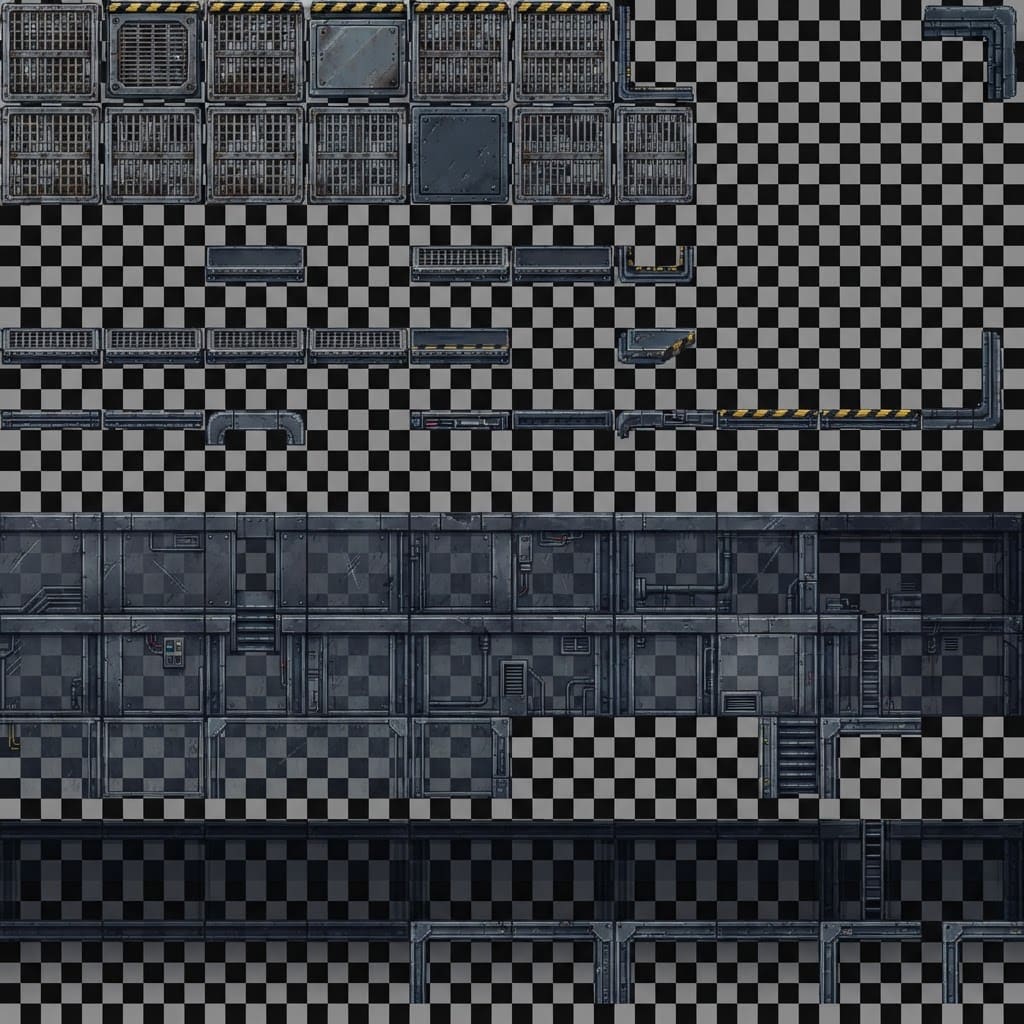 Image: Game tileset sprite sheet, 32x32 pixel art side-vi