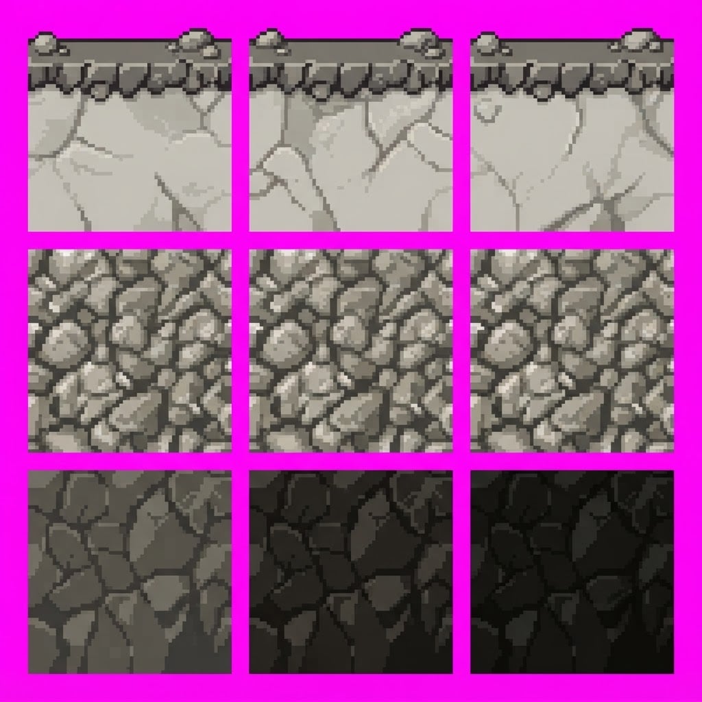 Image: Hand-crafted 16-bit pixel art tileset. Exact 3 col