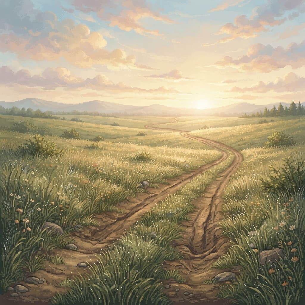 Image: 16-bit SNES JRPG event illustration: early morning