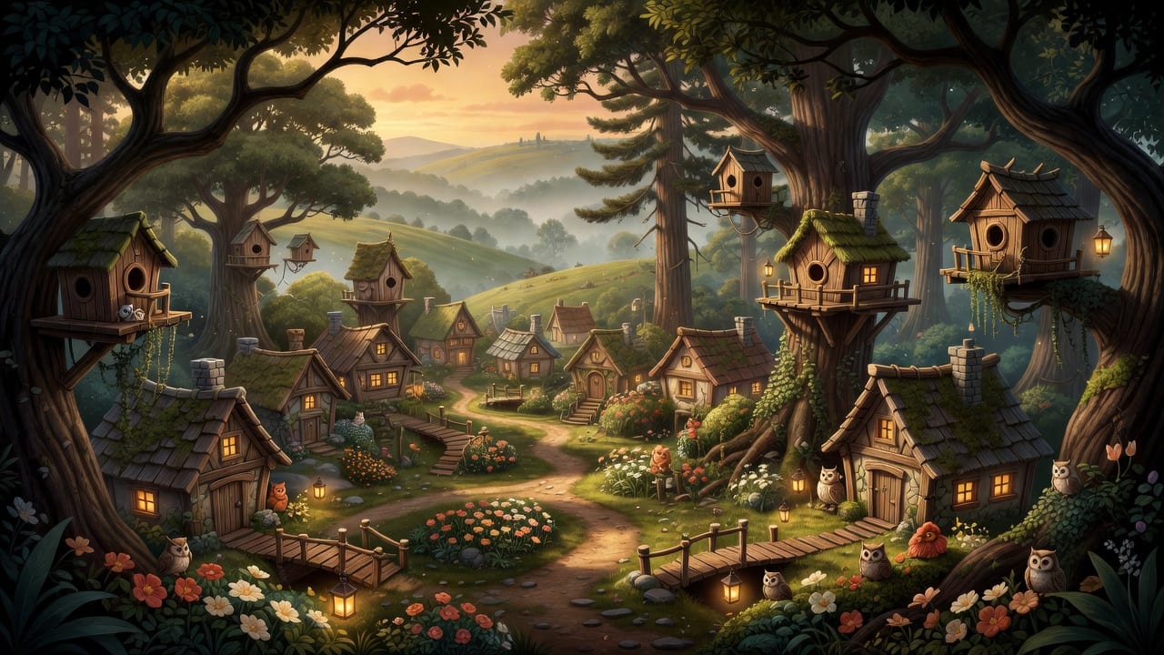 Trickster Village Owl Panorama