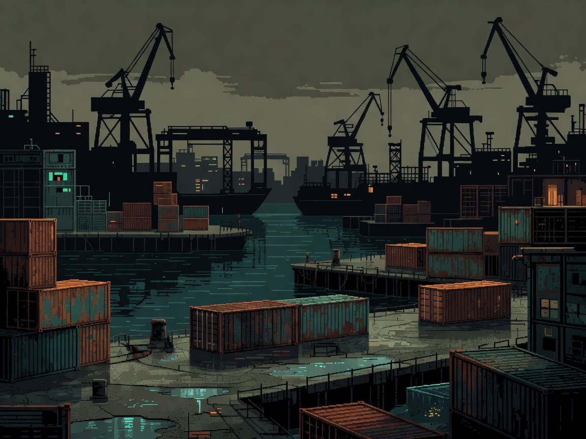 Abandoned Shipyard Cyberpunk Background