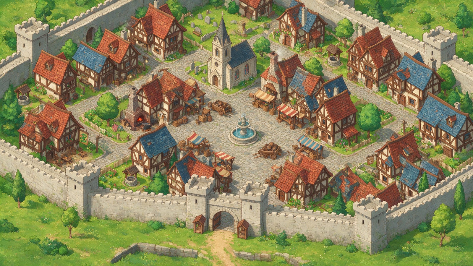 Medieval Isometric Town Map