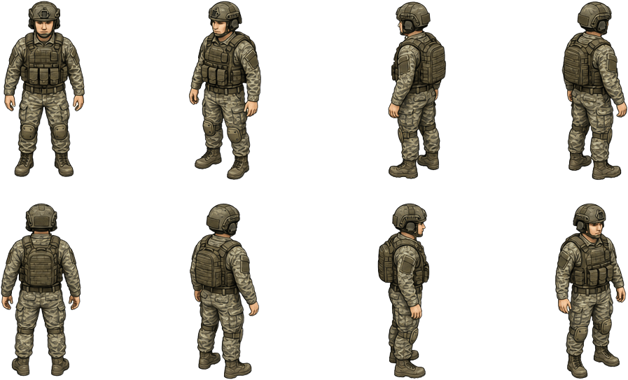 Soldado Militar Tático Isométrico 8 Direções