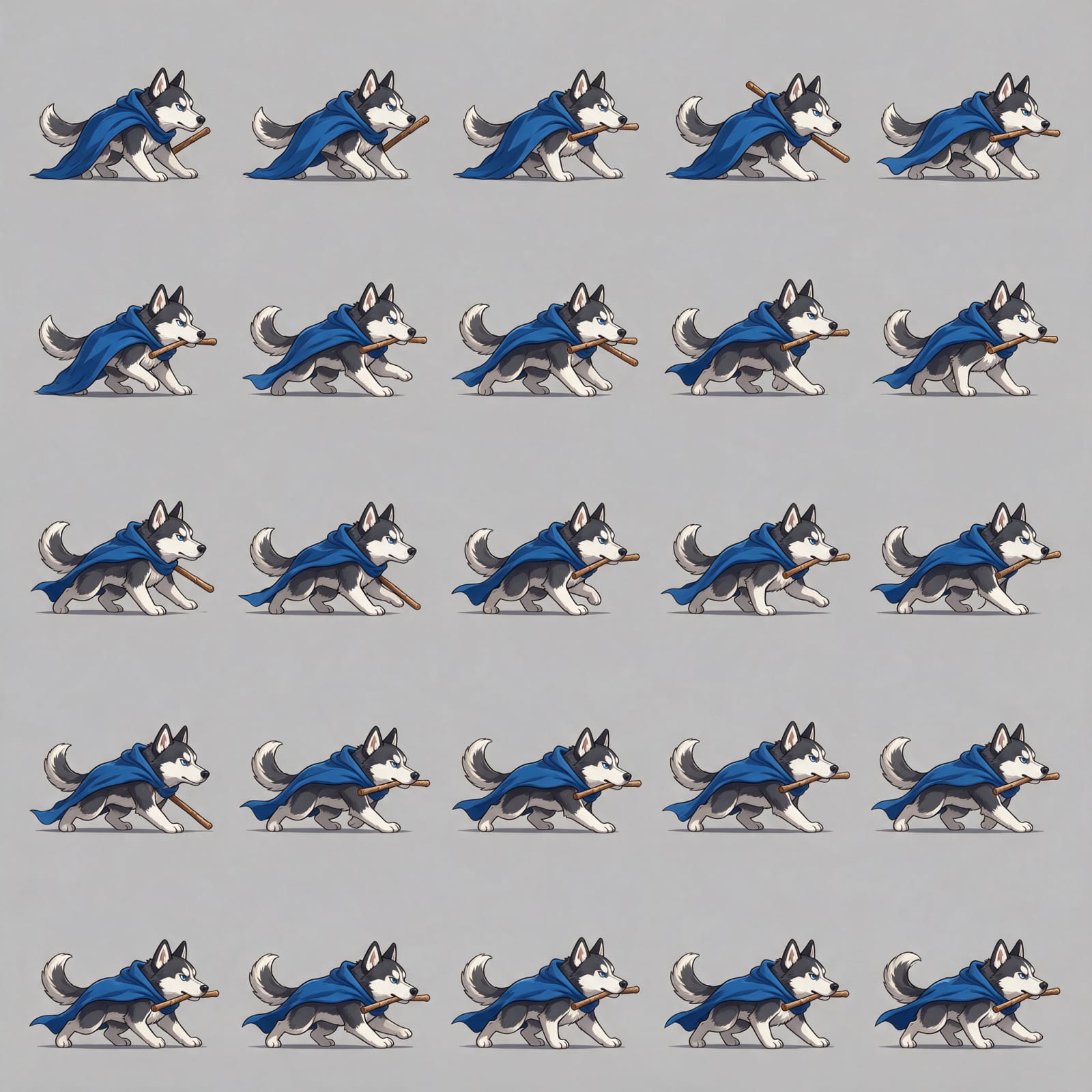 Husky Crawl Left-to-Right 5x5 Sprite Sheet