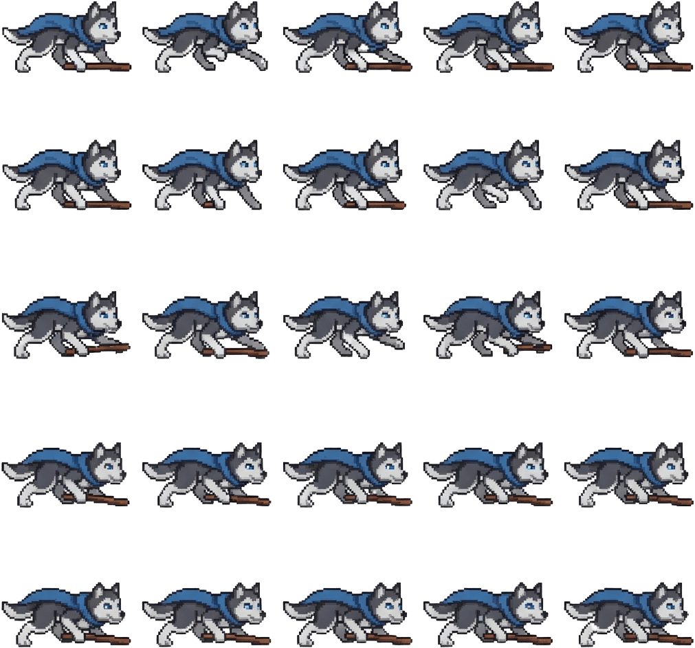 Husky Crawl Left-to-Right 5x5 Sprite Sheet
