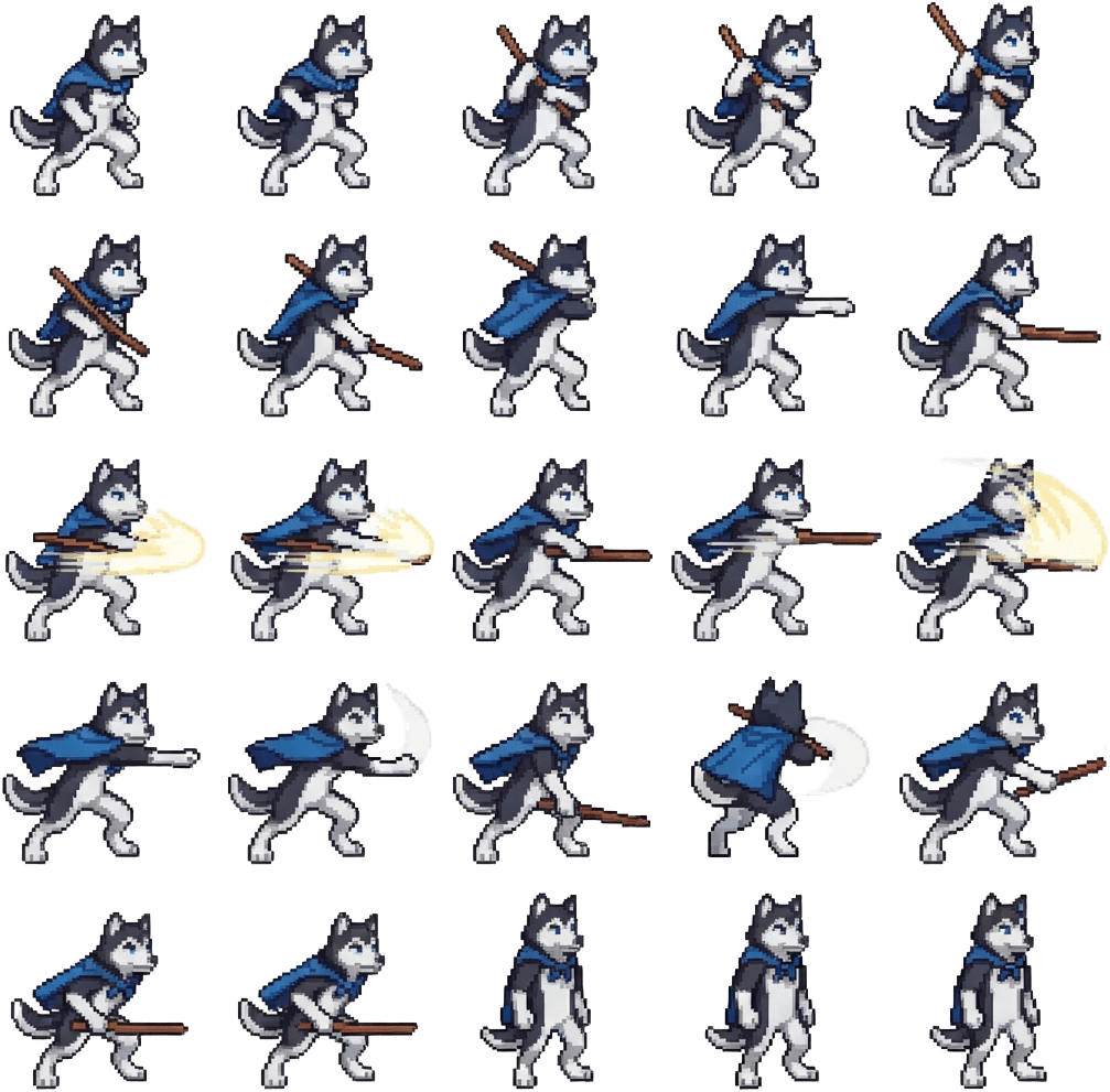 Husky Attack Combo 1 5x5 Sprite Sheet