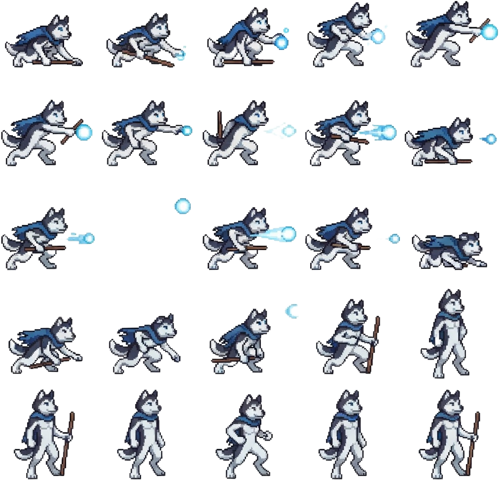 Husky Crouch Throw Shuriken 5x5 Sprite Sheet