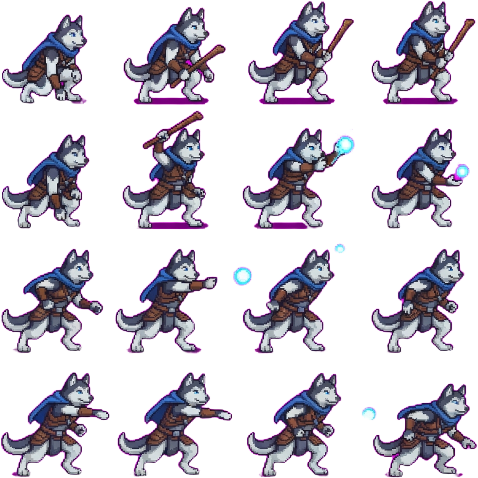 Husky 4x4 Sprite Sheet - Crouch Throw Orb