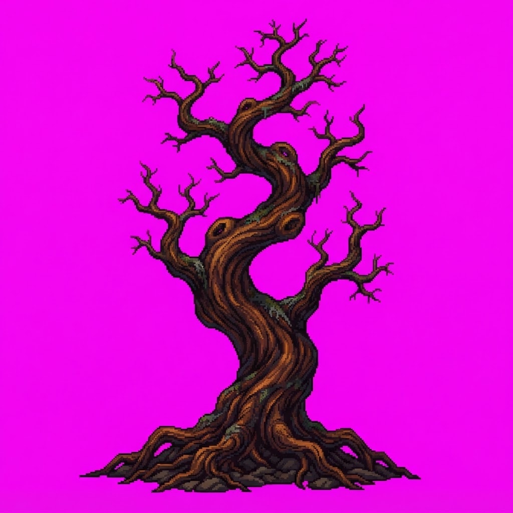 Image: Single game prop sprite only: tall twisted dead ca