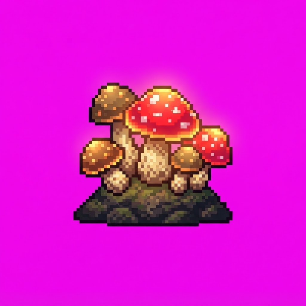 Image: Single game prop sprite only: glowing mushroom clu