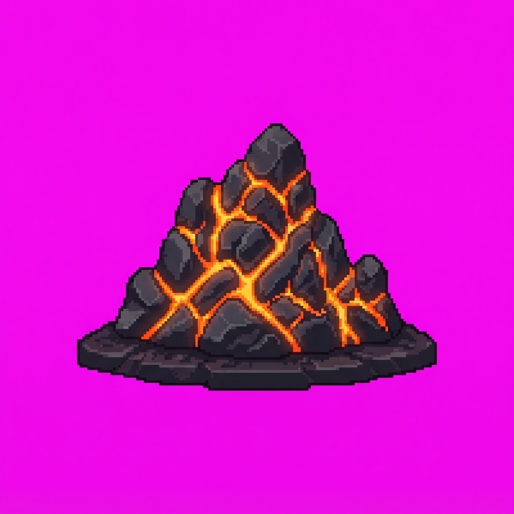 Image: Single game prop sprite only: ember lava rock moun