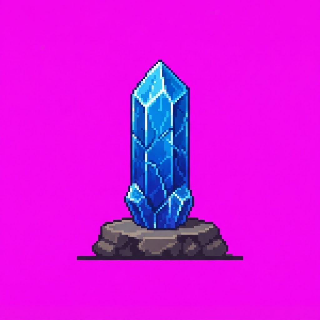 Image: Single game prop sprite only: bright blue crystal