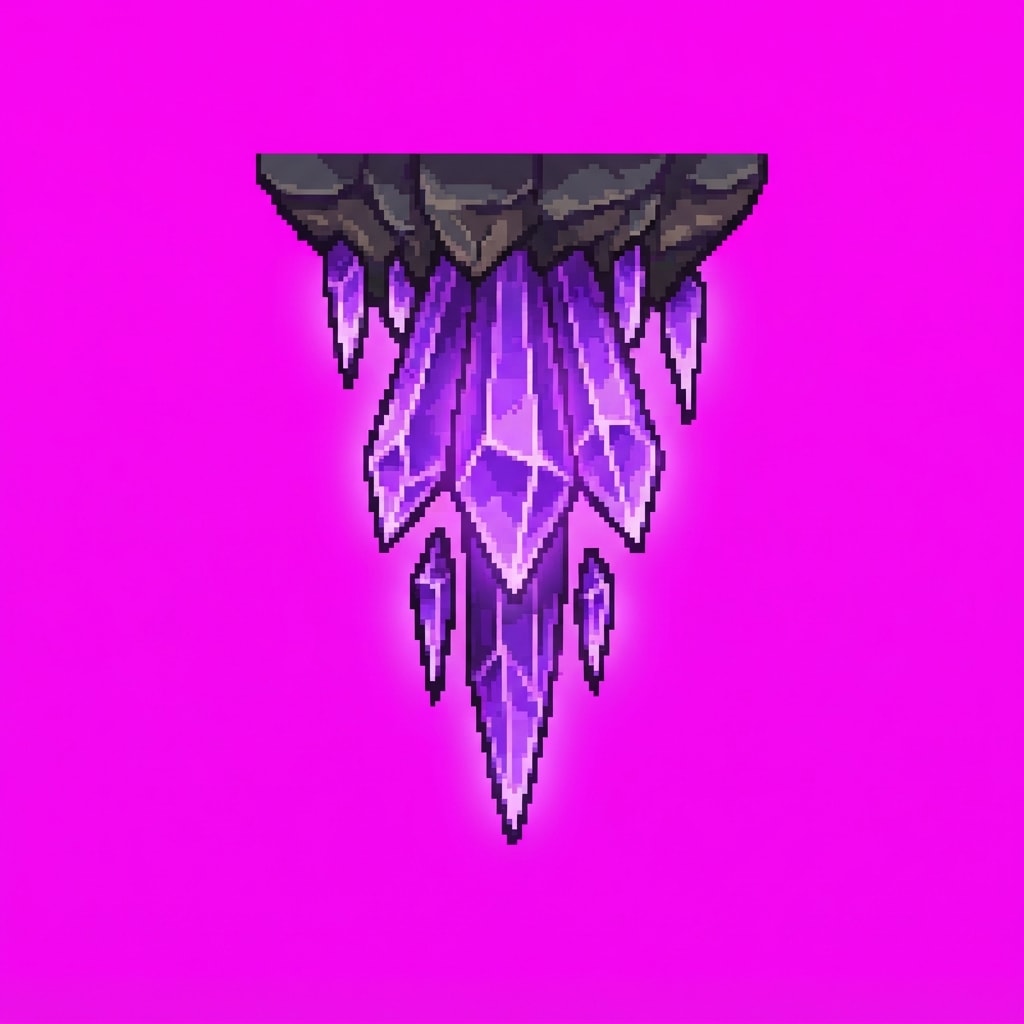 Image: Single game prop sprite. HANGING PURPLE CRYSTALS f