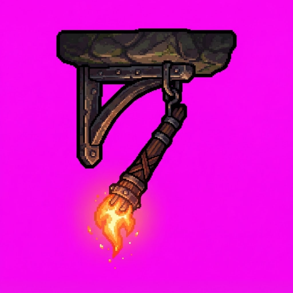 Image: Single game prop sprite. HANGING WALL TORCH BRACKE