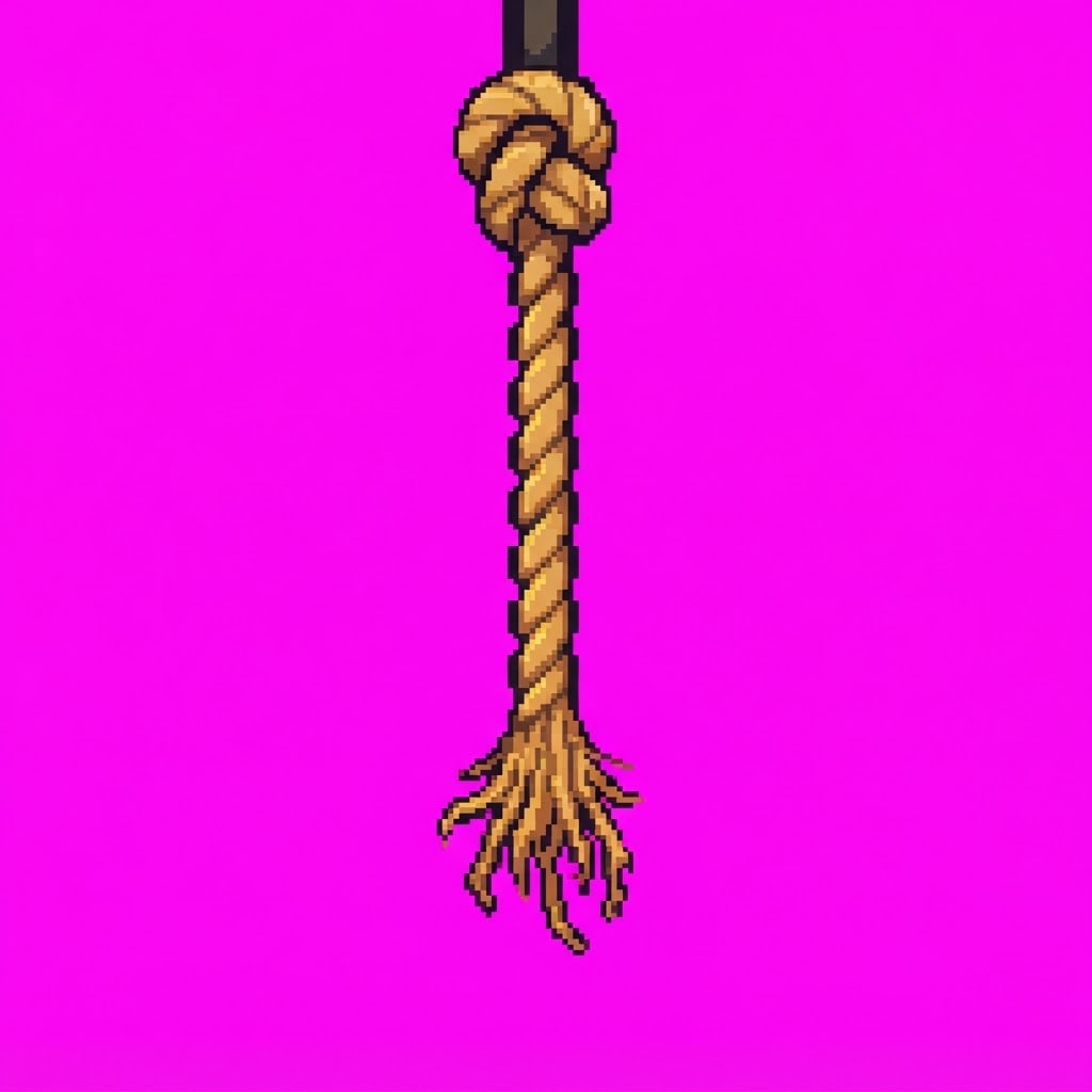 Image: Single game prop sprite. HANGING FRAYED ROPE for c