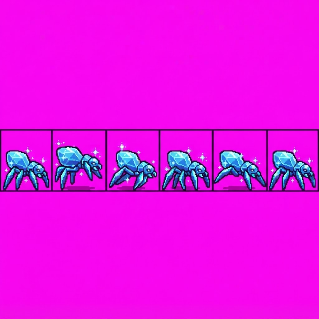 Image: Game sprite sheet: side-view pixel-art crystal spi