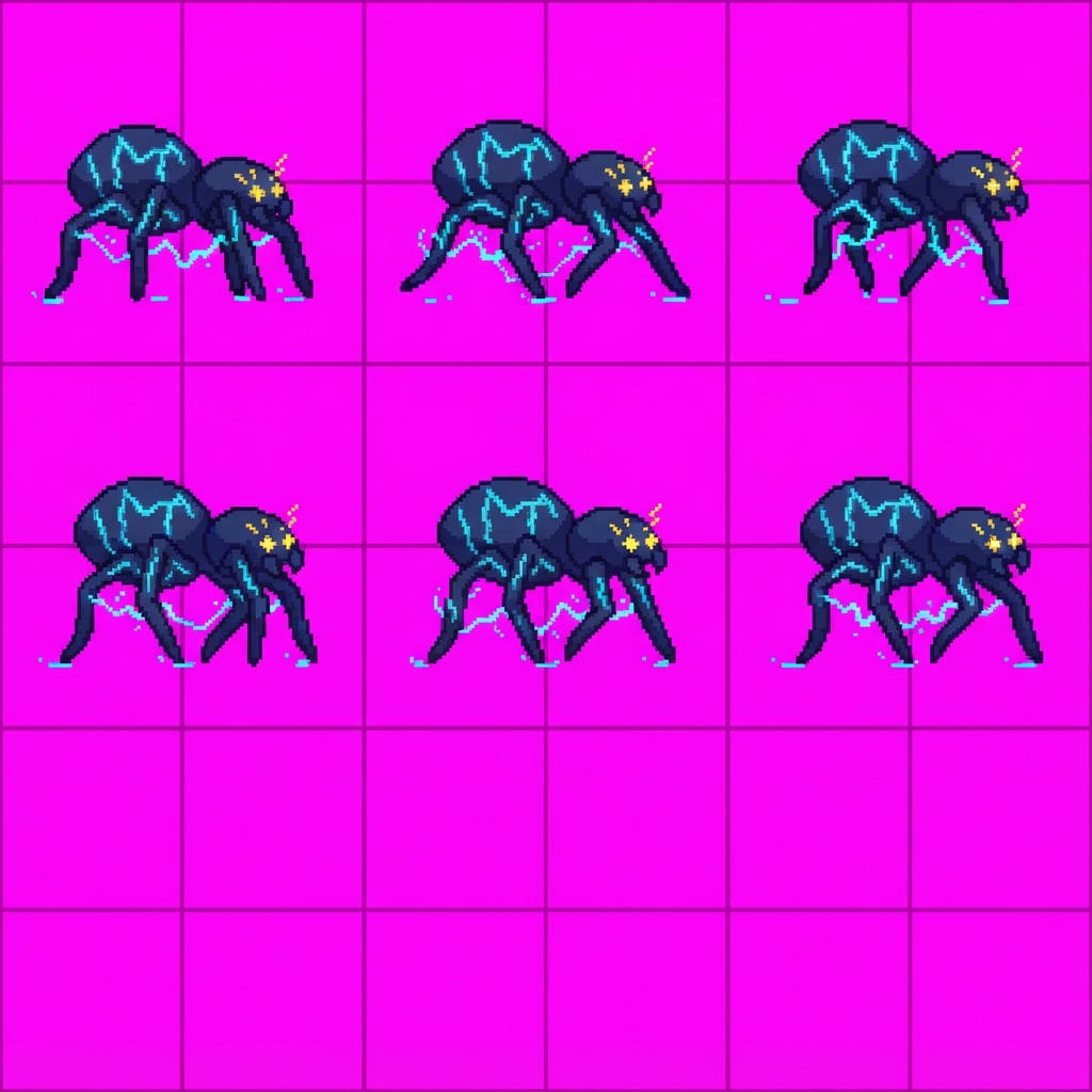 Image: Game sprite sheet: side-view pixel-art electric vo