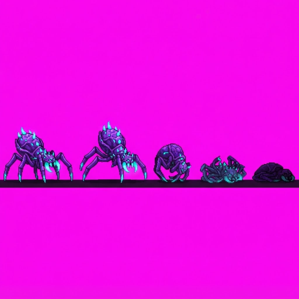 Image: Pixel art HORIZONTAL animation strip ONLY: 6 EQUAL