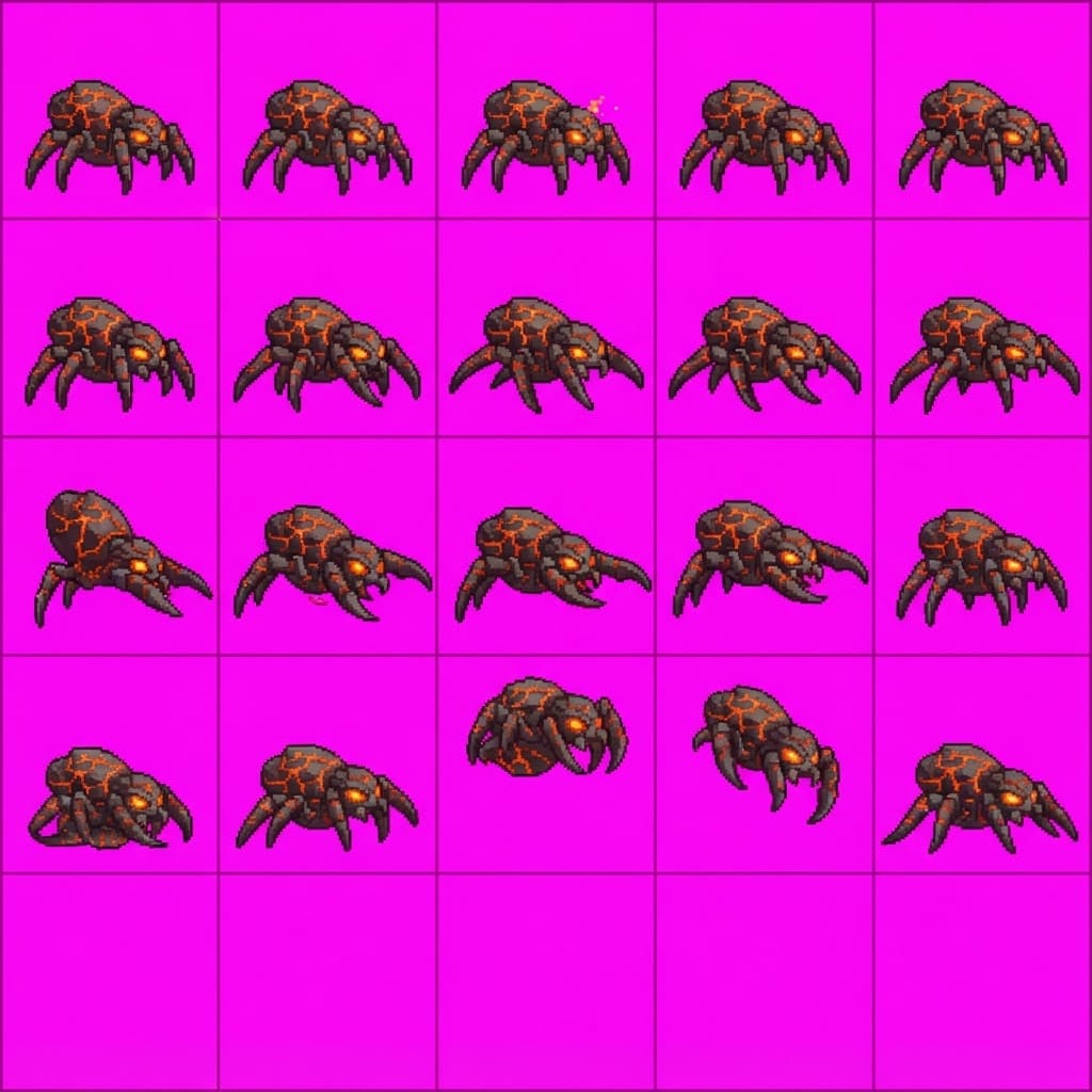 Image: Sprite animation atlas panel, EXACTLY 4 rows by 6