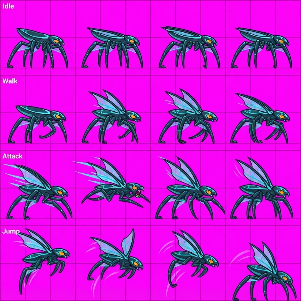 Image: 2D side-view game sprite sheet 4x6 grid, Treasure