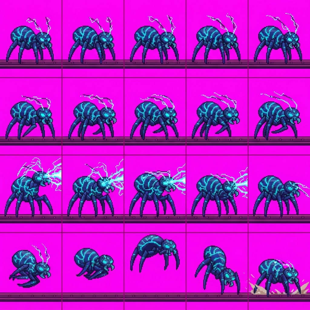 Image: 2D side-view game sprite sheet 4x6, Treasure Trove