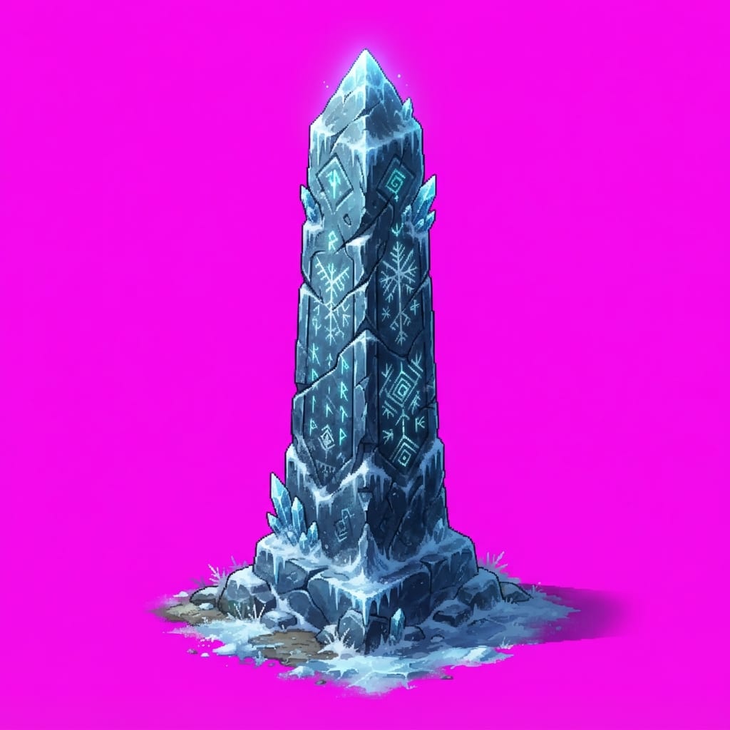 Image: 2D game floor prop, single subject. Frost biome fr