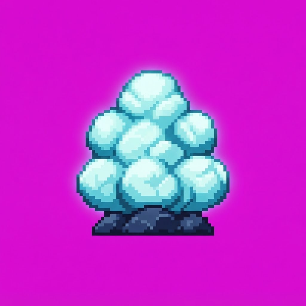 Image: Single game prop sprite only: Cloud shrub — fluffy