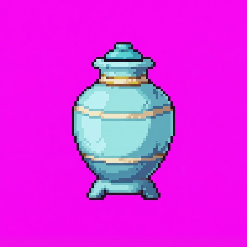 Image: Single game prop sprite only: Sky urn — pastel cer