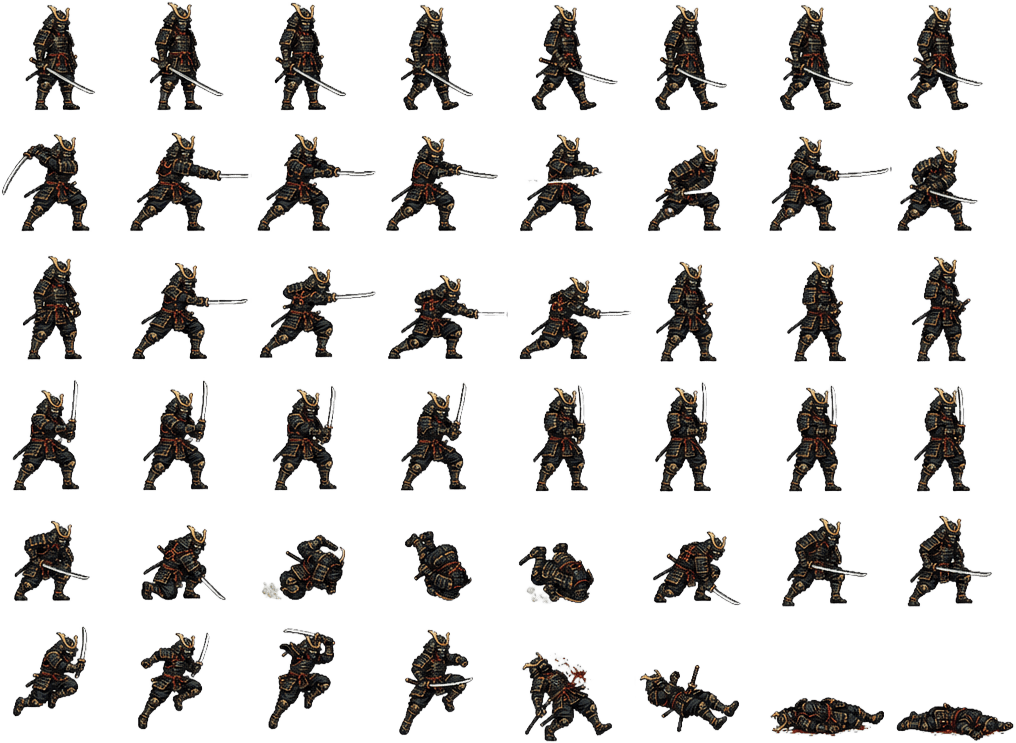 Armored Samurai 7x6 Sprite Sheet