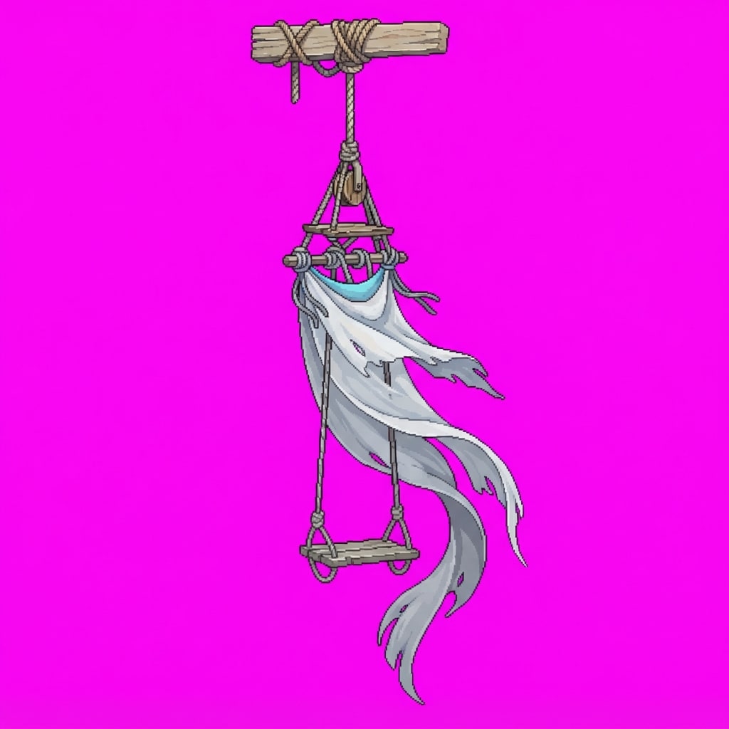 Image: 2D game hanging prop, single subject for blue Sky