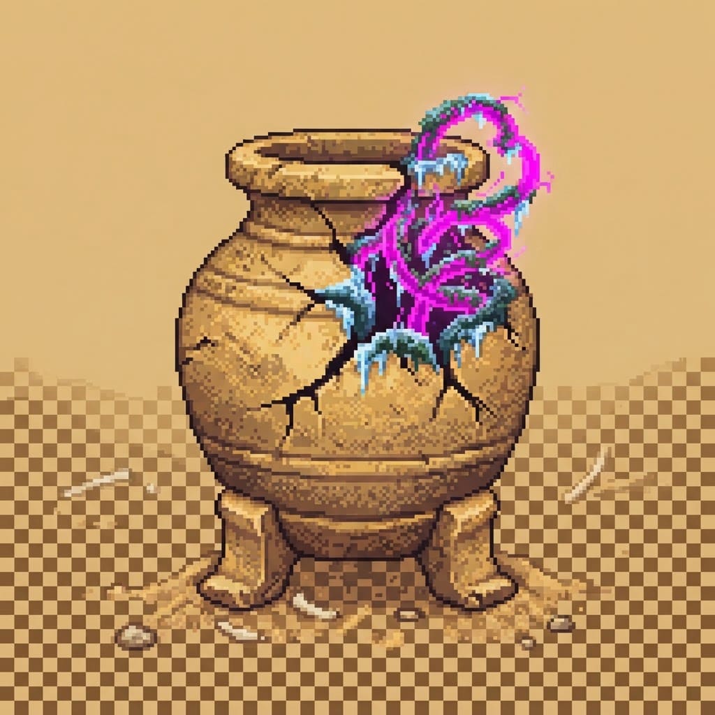 Image: Single game prop sprite: Cracked urn Bone Dunes mi