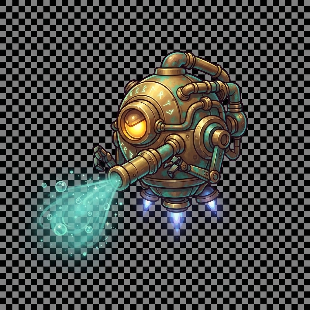 Image: Full-body cartoon enemy sprite on transparent chec