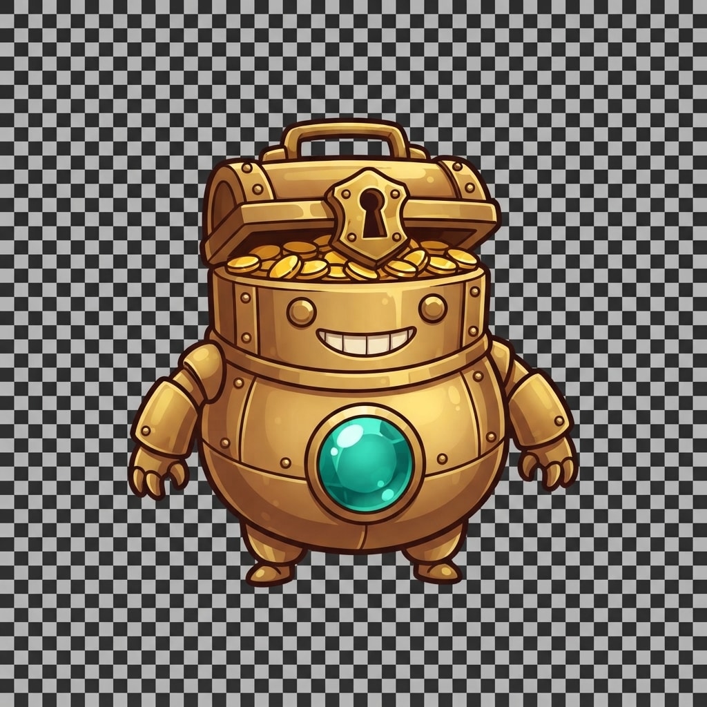 Image: Full-body cartoon enemy sprite on transparent chec