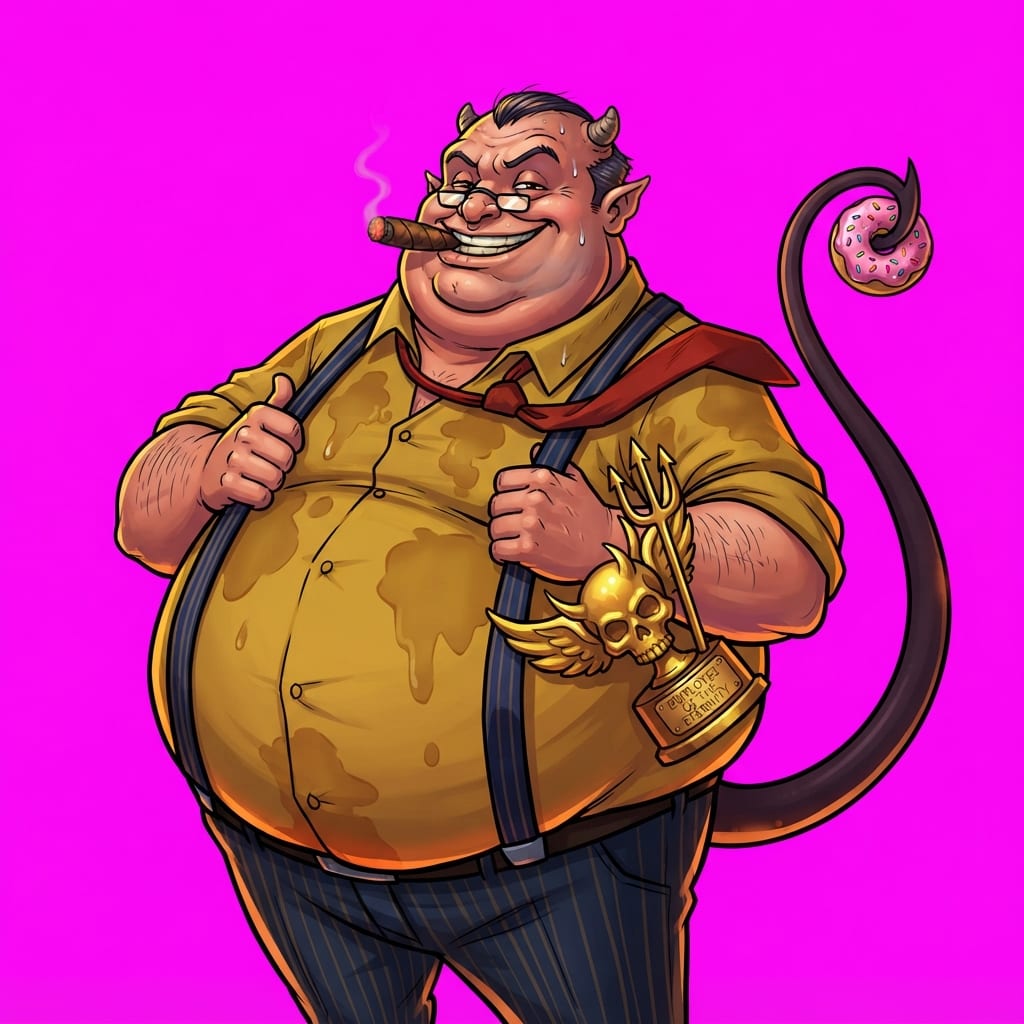 Image: An enormously fat complacent demon department head